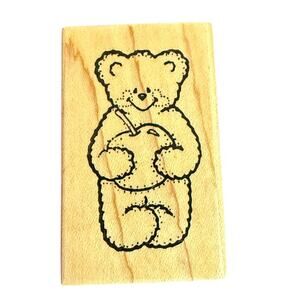 Darcie's Bear Hugging A Cherry Rubber Stamp F-4234 EUC